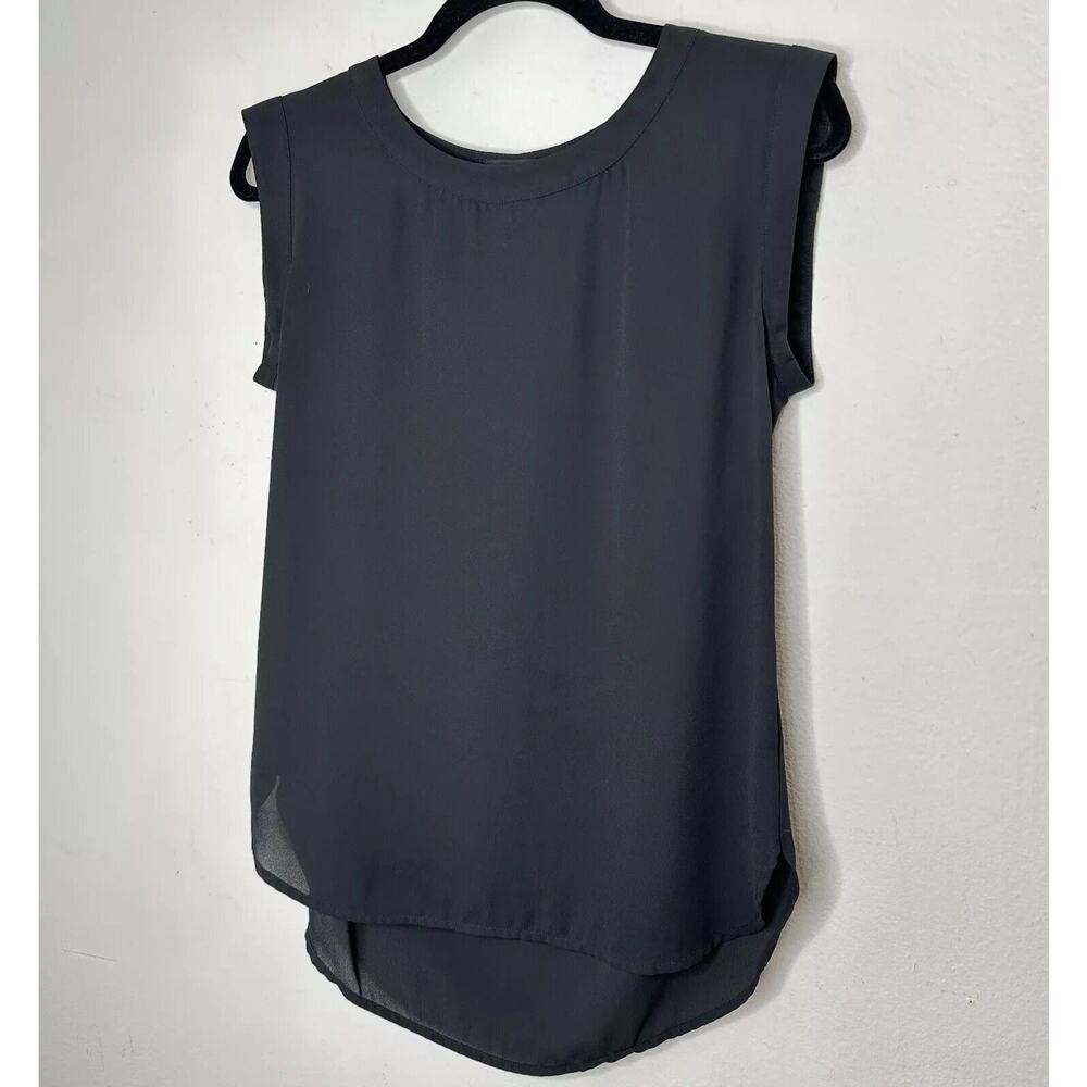 J. Crew Black Sleeveless Banded Neck and Sleeve Round Hem Side Slit Blouse 0